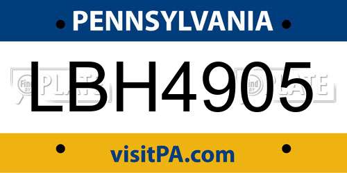 LBH4905 Pennsylvania License Plate