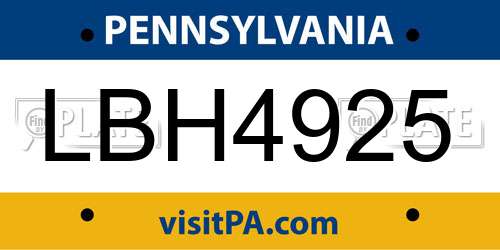 LBH4925 Pennsylvania License Plate