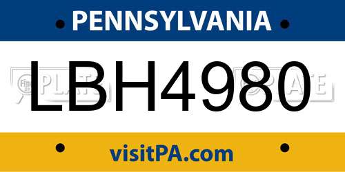 LBH4980 Pennsylvania License Plate