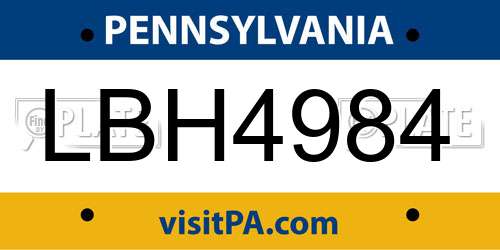 LBH4984 Pennsylvania License Plate