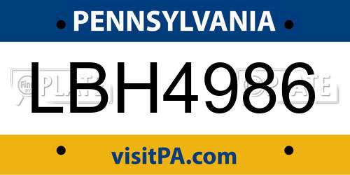 LBH4986 Pennsylvania License Plate
