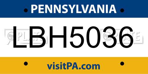 LBH5036 Pennsylvania License Plate
