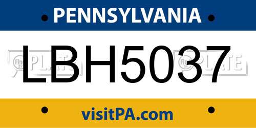 LBH5037 Pennsylvania License Plate