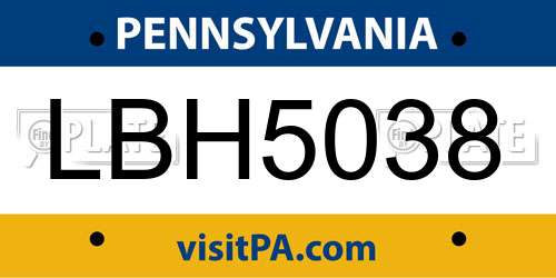 LBH5038 Pennsylvania License Plate
