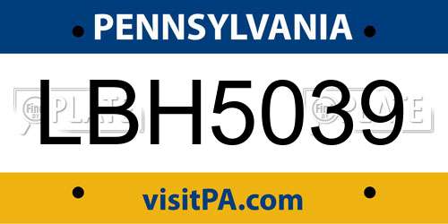 LBH5039 Pennsylvania License Plate