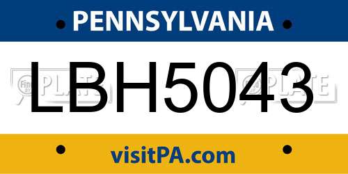 LBH5043 Pennsylvania License Plate