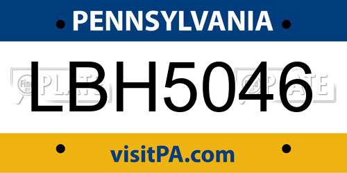 LBH5046 Pennsylvania License Plate