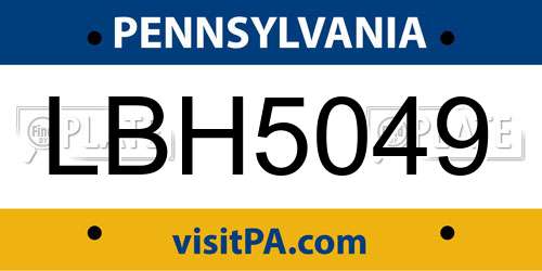 LBH5049 Pennsylvania License Plate