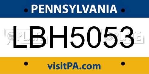 LBH5053 Pennsylvania License Plate