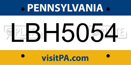 LBH5054 Pennsylvania License Plate
