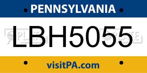 LBH5055 Pennsylvania License Plate