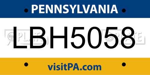 LBH5058 Pennsylvania License Plate