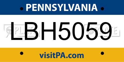 LBH5059 Pennsylvania License Plate