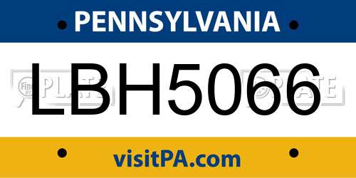 LBH5066 Pennsylvania License Plate