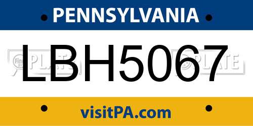 LBH5067 Pennsylvania License Plate