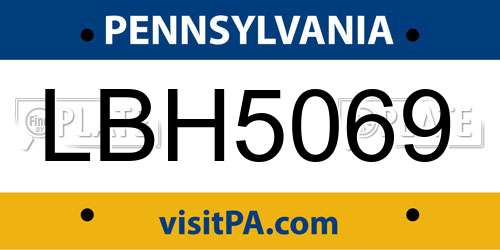 LBH5069 Pennsylvania License Plate
