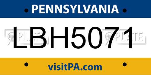 LBH5071 Pennsylvania License Plate