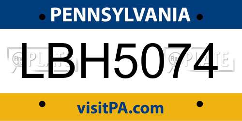 LBH5074 Pennsylvania License Plate