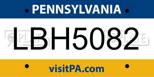 LBH5082 Pennsylvania License Plate