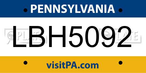 LBH5092 Pennsylvania License Plate