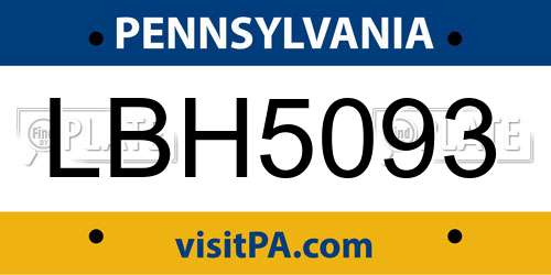 LBH5093 Pennsylvania License Plate