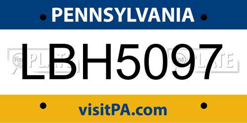 LBH5097 Pennsylvania License Plate