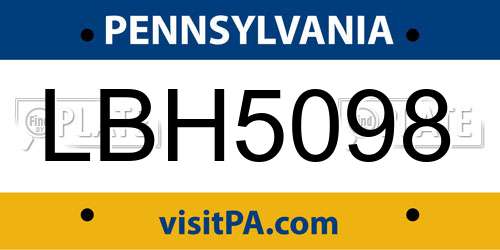 LBH5098 Pennsylvania License Plate