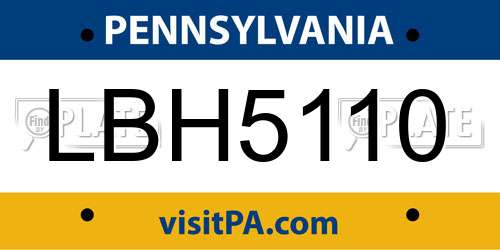LBH5110 Pennsylvania License Plate