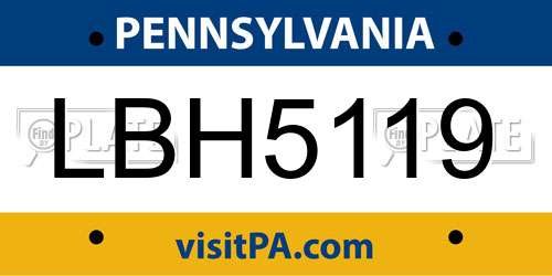 LBH5119 Pennsylvania License Plate