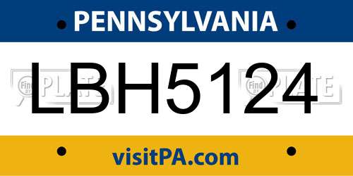 LBH5124 Pennsylvania License Plate
