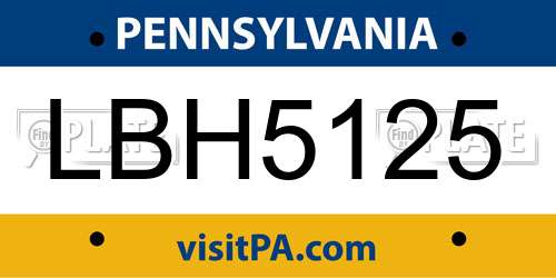 LBH5125 Pennsylvania License Plate