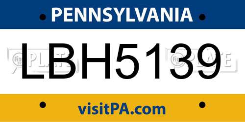 LBH5139 Pennsylvania License Plate