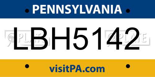 LBH5142 Pennsylvania License Plate