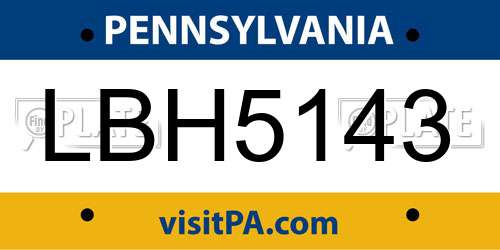 LBH5143 Pennsylvania License Plate