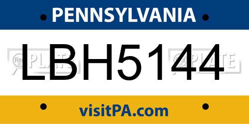 LBH5144 Pennsylvania License Plate