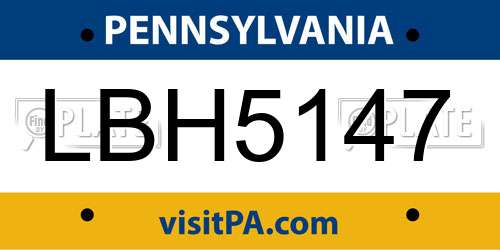 LBH5147 Pennsylvania License Plate
