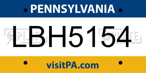 LBH5154 Pennsylvania License Plate