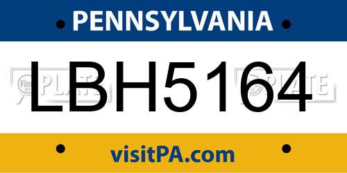 LBH5164 Pennsylvania License Plate