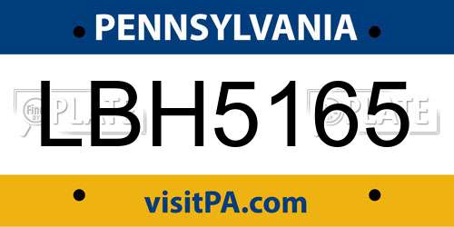 LBH5165 Pennsylvania License Plate