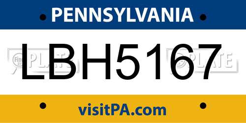 LBH5167 Pennsylvania License Plate