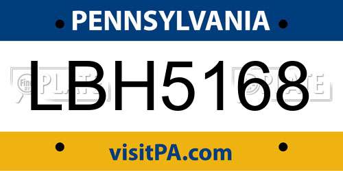 LBH5168 Pennsylvania License Plate
