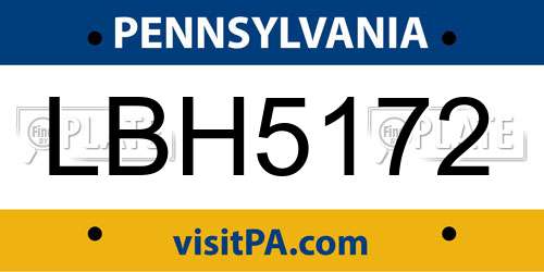 LBH5172 Pennsylvania License Plate