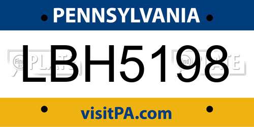 LBH5198 Pennsylvania License Plate