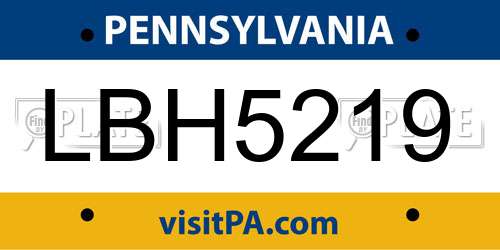 LBH5219 Pennsylvania License Plate