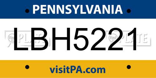 LBH5221 Pennsylvania License Plate