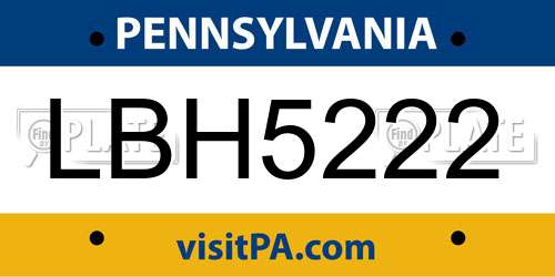 LBH5222 Pennsylvania License Plate