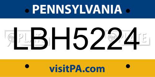 LBH5224 Pennsylvania License Plate