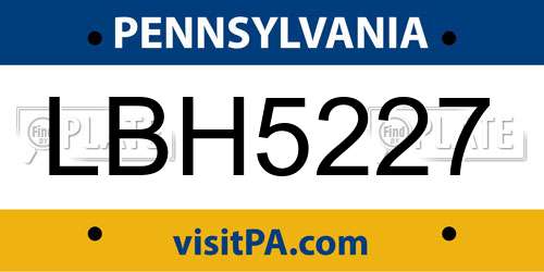 LBH5227 Pennsylvania License Plate