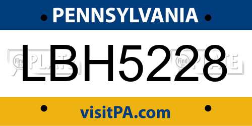 LBH5228 Pennsylvania License Plate