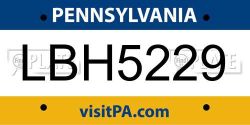 LBH5229 Pennsylvania License Plate
